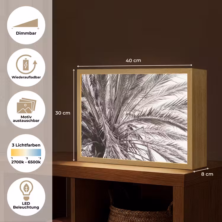 Palmboom - Tropisch - Zwart - Wit Light Box met batterij (Wandlamp) middel -USP_websiteoverzichtDE