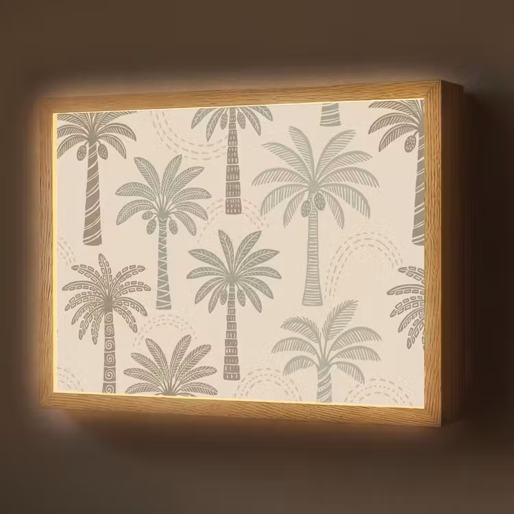 Palmbomen - Patroon - Tropisch - Beige Light Box met batterij (Wandlamp) middel -z3d_website