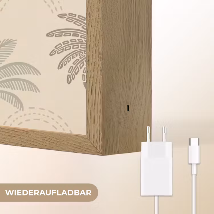 Palmbomen - Patroon - Tropisch - Beige Light Box met batterij (Wandlamp) middel -USP_websiteoplaadbaarDE