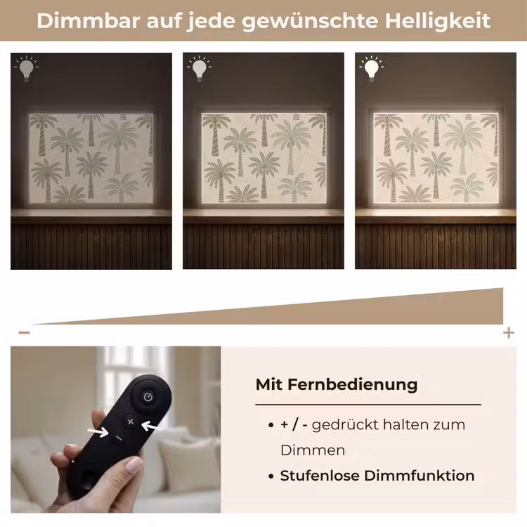 Palmbomen - Patroon - Tropisch - Beige Light Box met batterij (Wandlamp) middel -USP_dimbaarDE