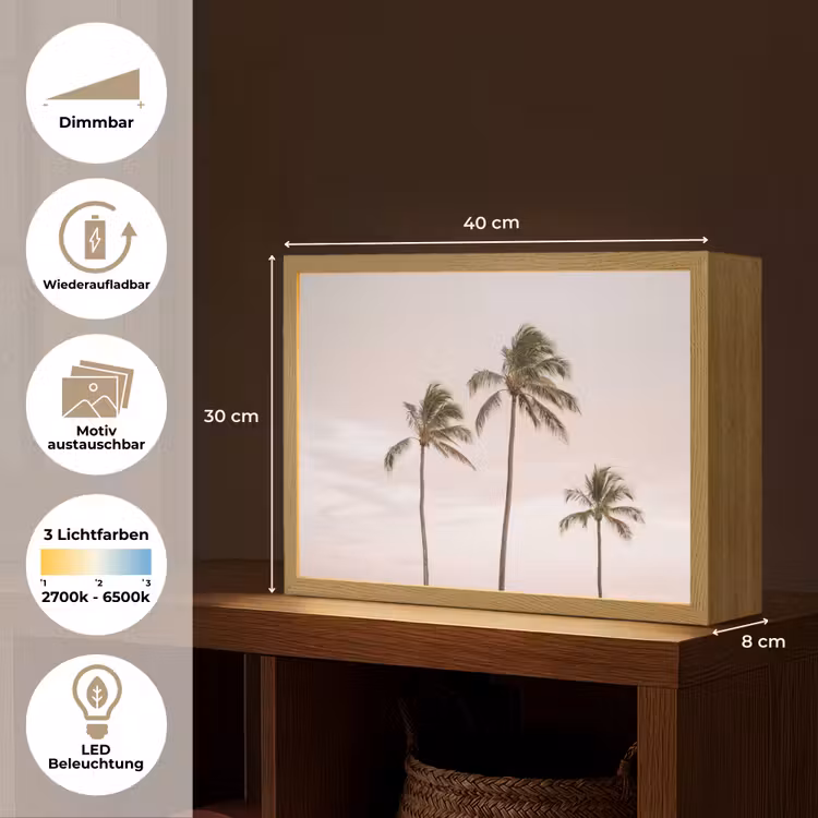 Palmbomen - Zonsondergang - Roze Light Box met batterij (Wandlamp) middel -USP_websiteoverzichtDE