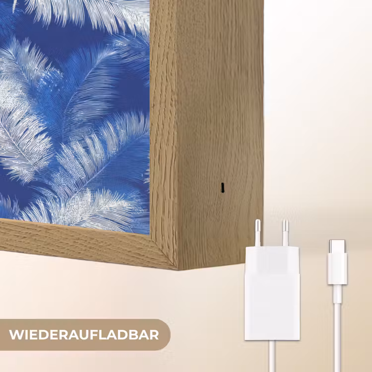 Palmblad - Patroon - Blauw Light Box met batterij (Wandlamp) middel 907 -USP_websiteoplaadbaarDE