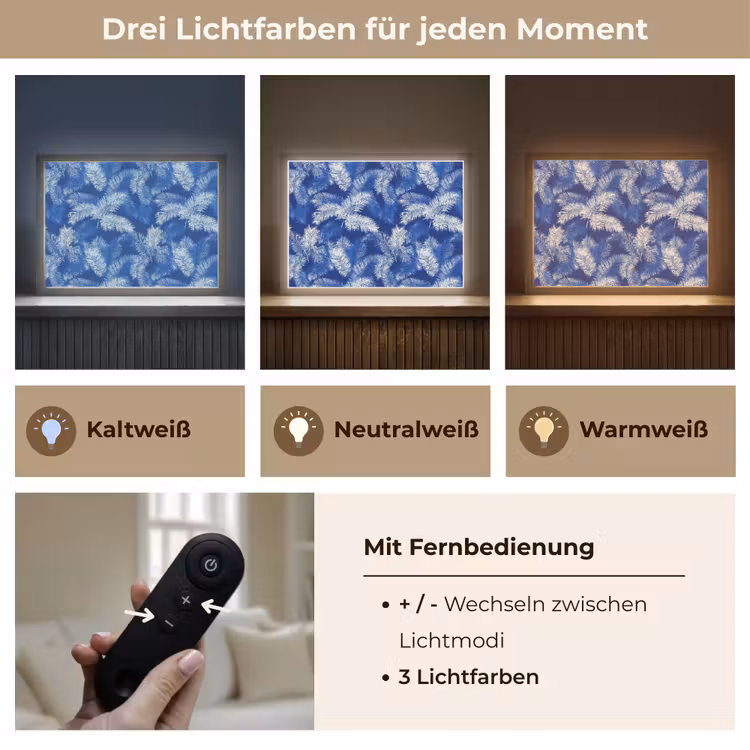Palmblad - Patroon - Blauw Light Box met batterij (Wandlamp) middel 907 -USP_lichtkleurDE