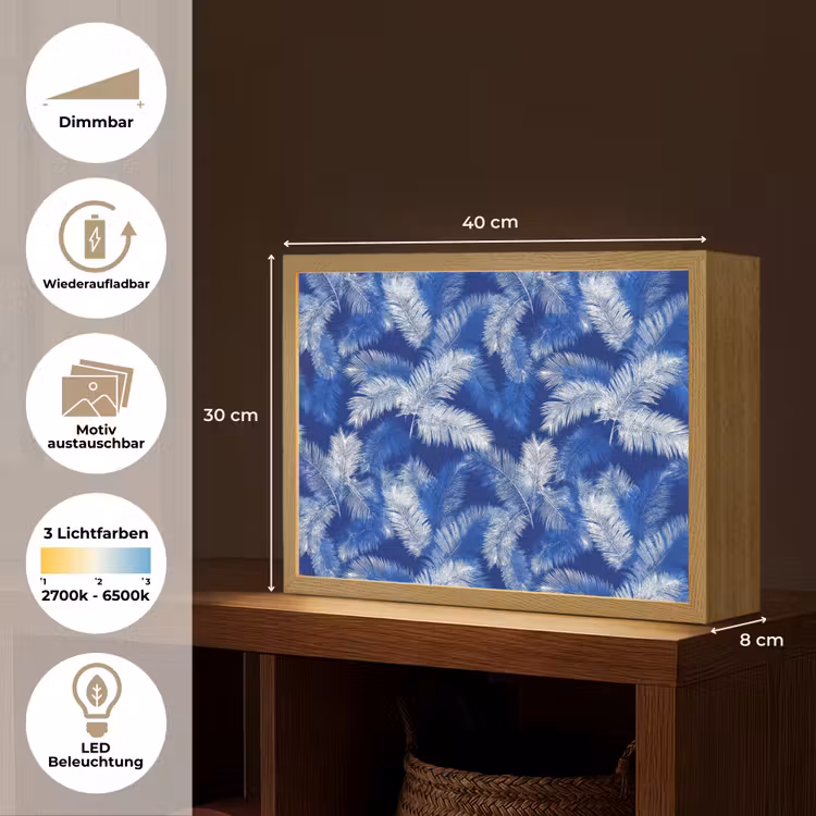 Palmblad - Patroon - Blauw Light Box met batterij (Wandlamp) middel 907 -USP_websiteoverzichtDE