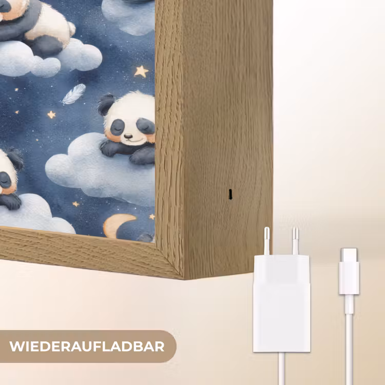 Panda's - Slapen - Blauw Light Box met batterij (Wandlamp) middel 907 -USP_websiteoplaadbaarDE