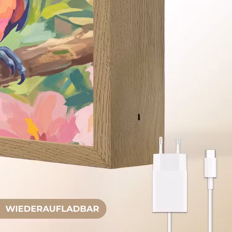 Papagaai - Hibiscusbloemen - Kleurrijk Light Box met batterij (Wandlamp) middel -USP_websiteoplaadbaarDE