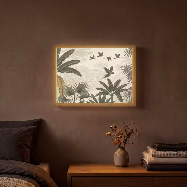 Papagaaien - Jungle - Tropisch - Green Light Box met batterij (Wandlamp) middel -sfeer4