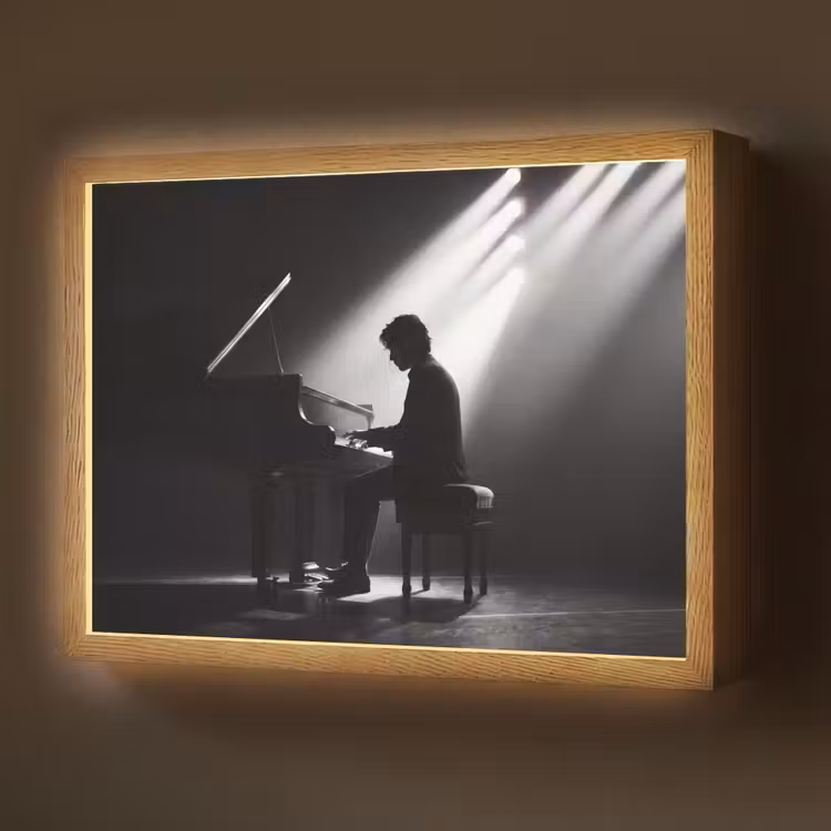 Persoon - Piano - Muziek - Zwart-wit - Podium Light Box met batterij (Wandlamp) middel -z3d_website