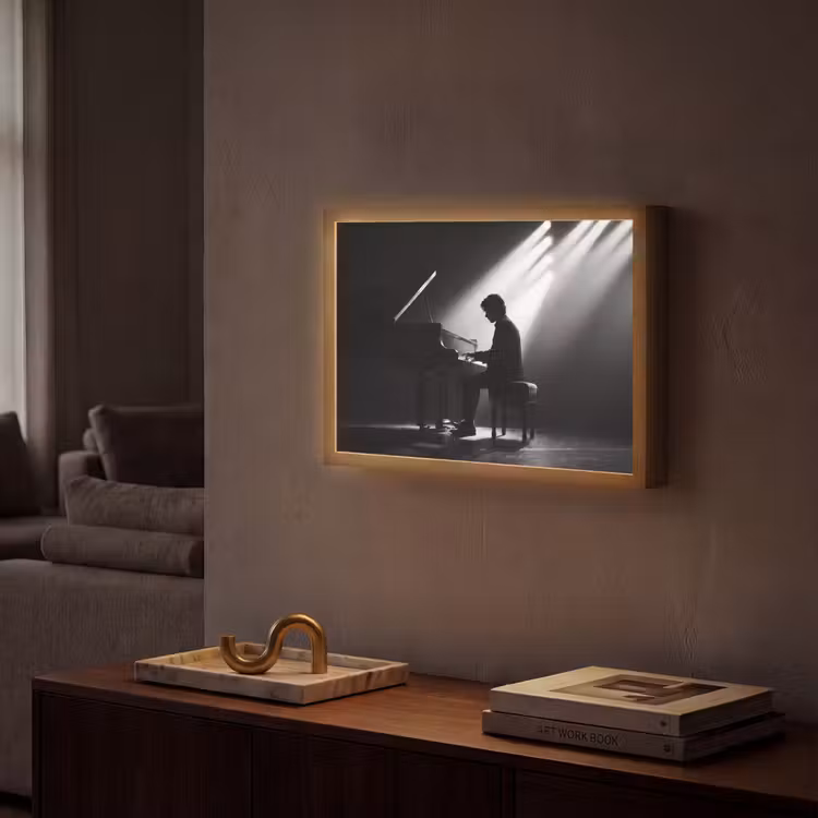 Persoon - Piano - Muziek - Zwart-wit - Podium Light Box met batterij (Wandlamp) middel -sfeer1