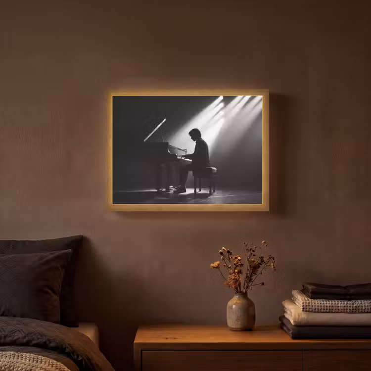 Persoon - Piano - Muziek - Zwart-wit - Podium Light Box met batterij (Wandlamp) middel -sfeer4