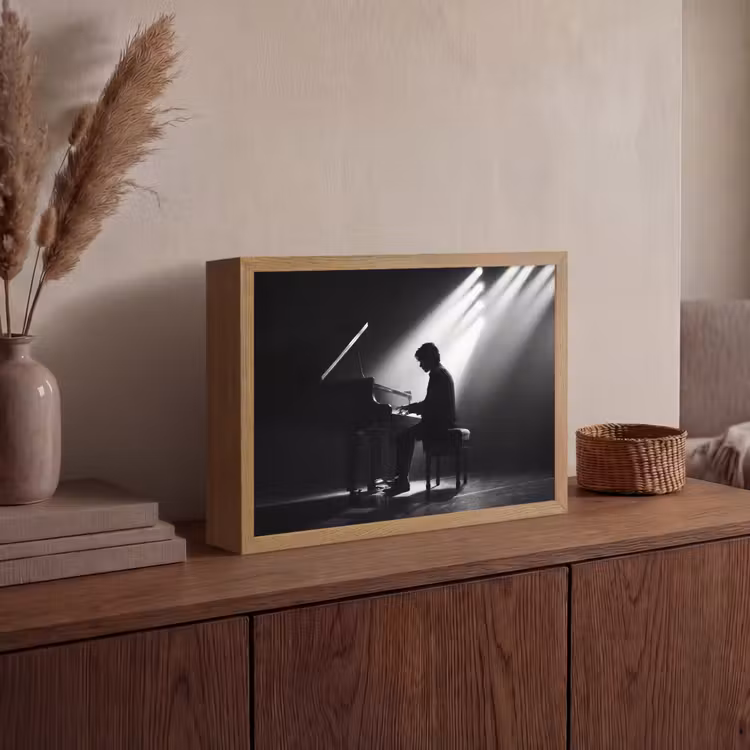 Persoon - Piano - Muziek - Zwart-wit - Podium Light Box met batterij (Wandlamp) middel -sfeer2