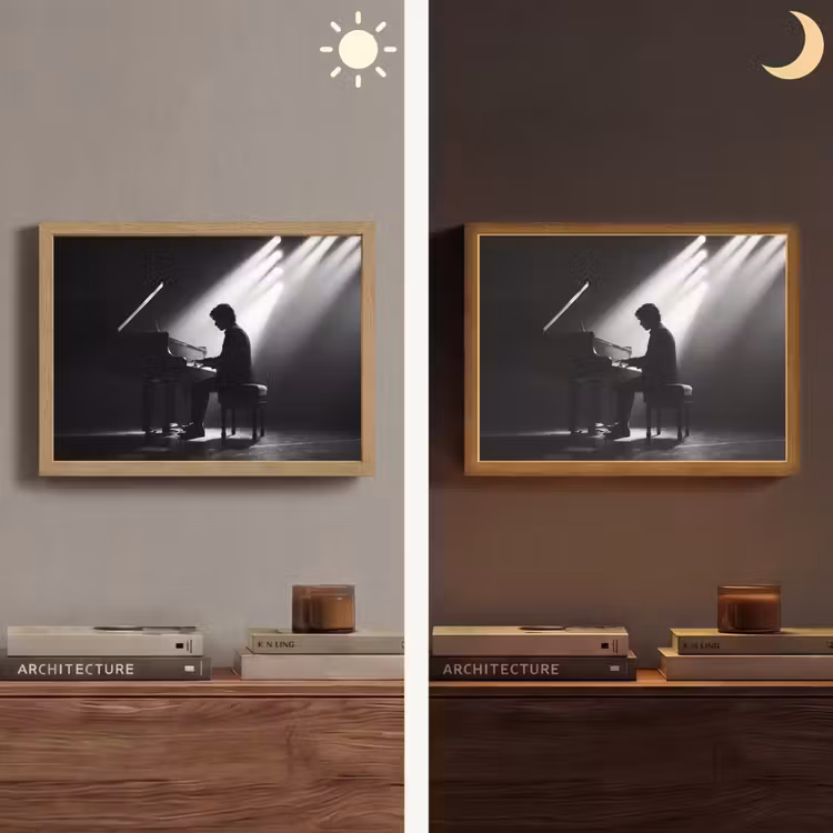 Persoon - Piano - Muziek - Zwart-wit - Podium Light Box met batterij (Wandlamp) middel -sfeer3