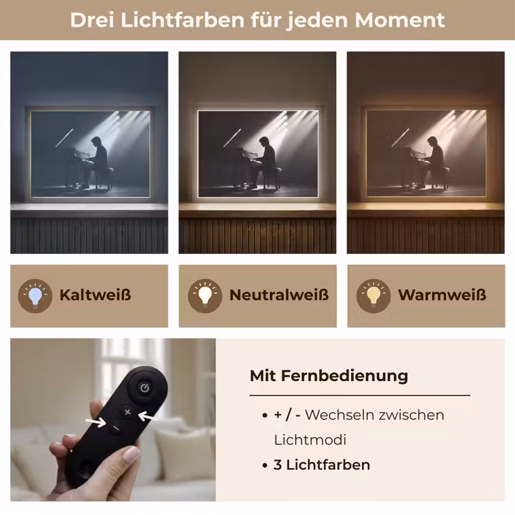 Persoon - Piano - Muziek - Zwart-wit - Podium Light Box met batterij (Wandlamp) middel -USP_lichtkleurDE