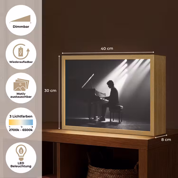 Persoon - Piano - Muziek - Zwart-wit - Podium Light Box met batterij (Wandlamp) middel -USP_websiteoverzichtDE
