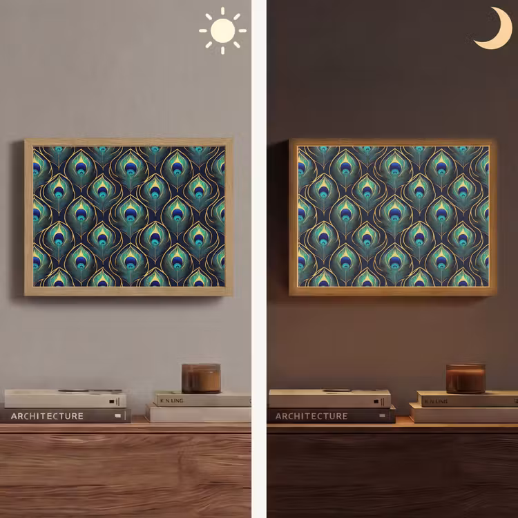 Pauw - Veren - Groen Light Box met batterij (Wandlamp) middel 907 -sfeer3