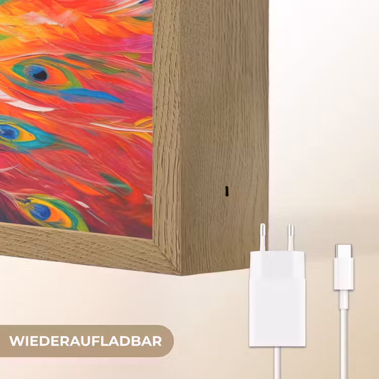Pauw - Kunst - Schilderij - Pauwenveren Light Box met batterij (Wandlamp) middel -USP_websiteoplaadbaarDE