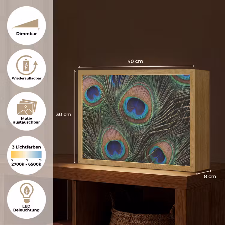 Pauwenveren - Klassiek - Groen Light Box met batterij (Wandlamp) middel -USP_websiteoverzichtDE