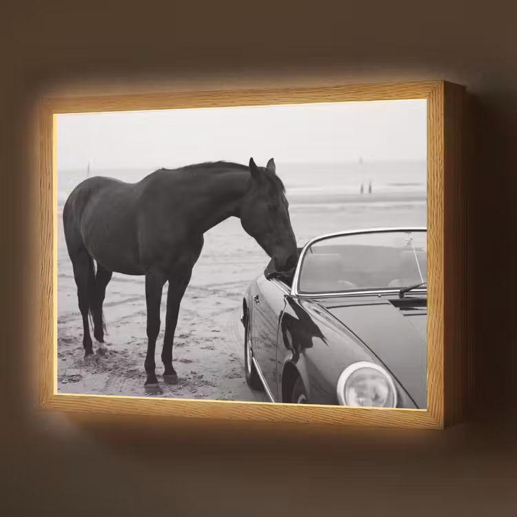 Paard - Auto - Zwart - Wit Light Box met batterij (Wandlamp) middel -z3d_website