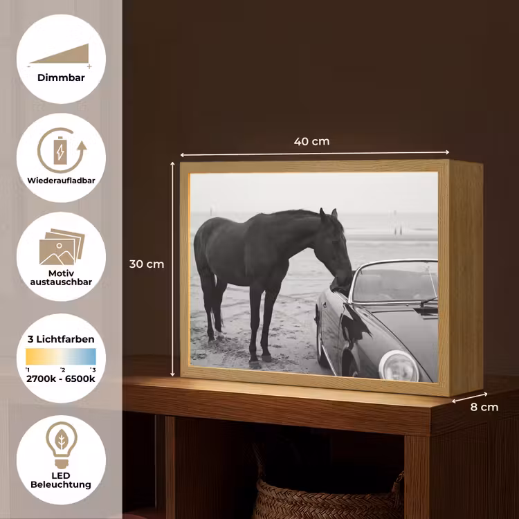 Paard - Auto - Zwart - Wit Light Box met batterij (Wandlamp) middel -USP_websiteoverzichtDE