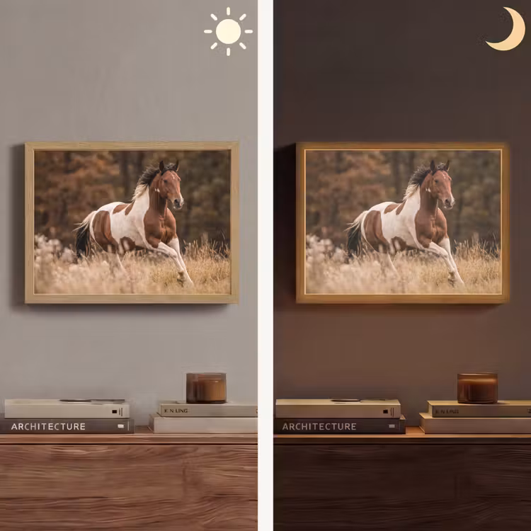 Paard - Bruin - Gras Light Box met batterij (Wandlamp) middel -sfeer3