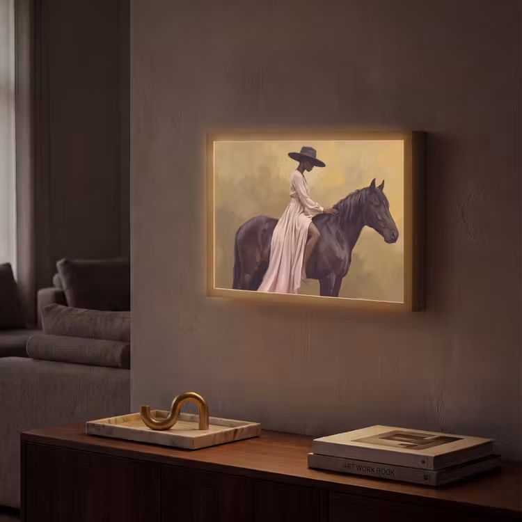 Paard - Klassiek - Oker Light Box met batterij (Wandlamp) middel -sfeer1