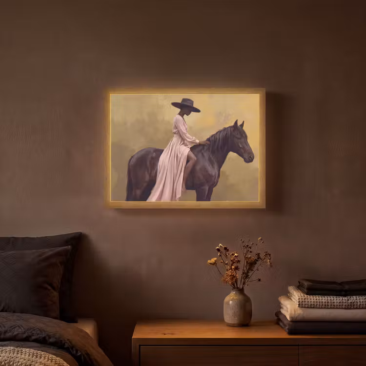 Paard - Klassiek - Oker Light Box met batterij (Wandlamp) middel -sfeer4