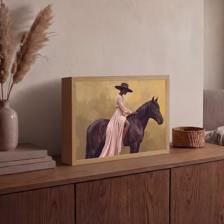 Paard - Klassiek - Oker Light Box met batterij (Wandlamp) middel -sfeer2