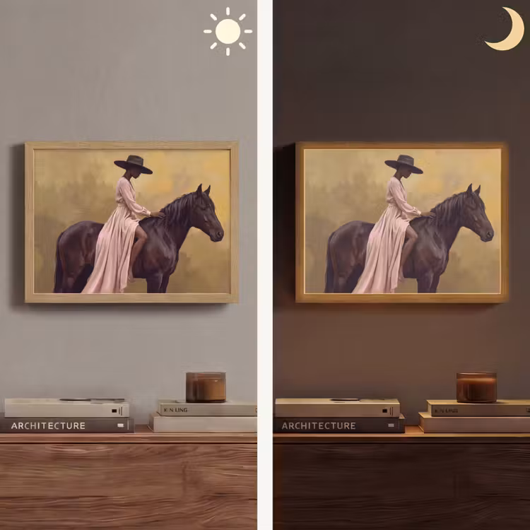 Paard - Klassiek - Oker Light Box met batterij (Wandlamp) middel -sfeer3