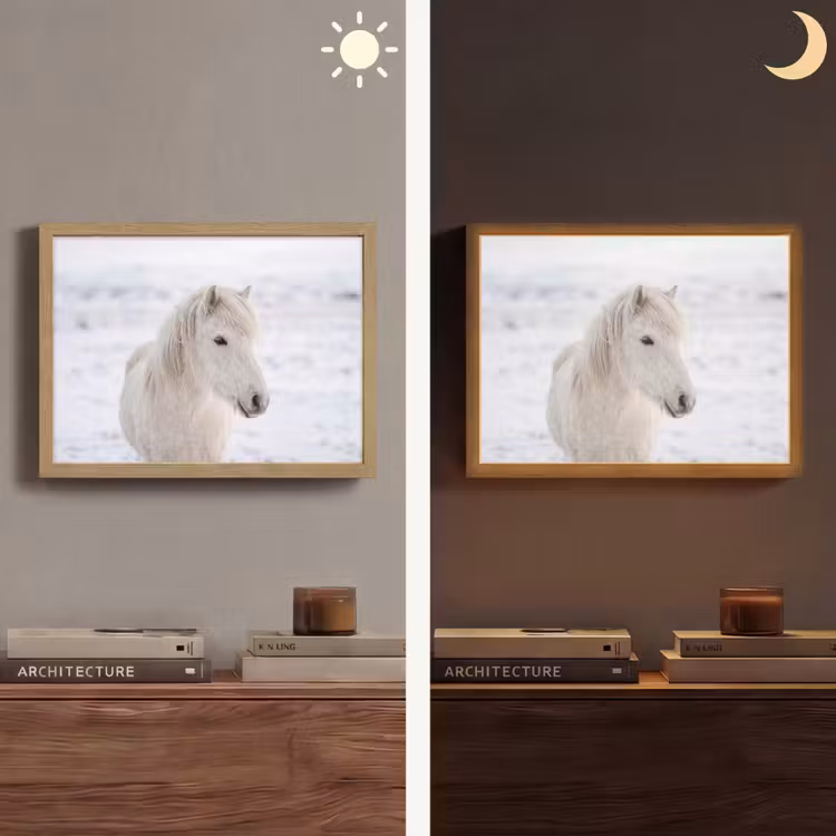 Paard - Kop - Winter - Dieren - Wit Light Box met batterij (Wandlamp) middel -sfeer3