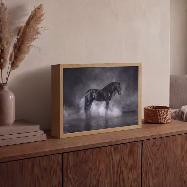 Paard - Magisch - Zwart Light Box met batterij (Wandlamp) middel -sfeer2