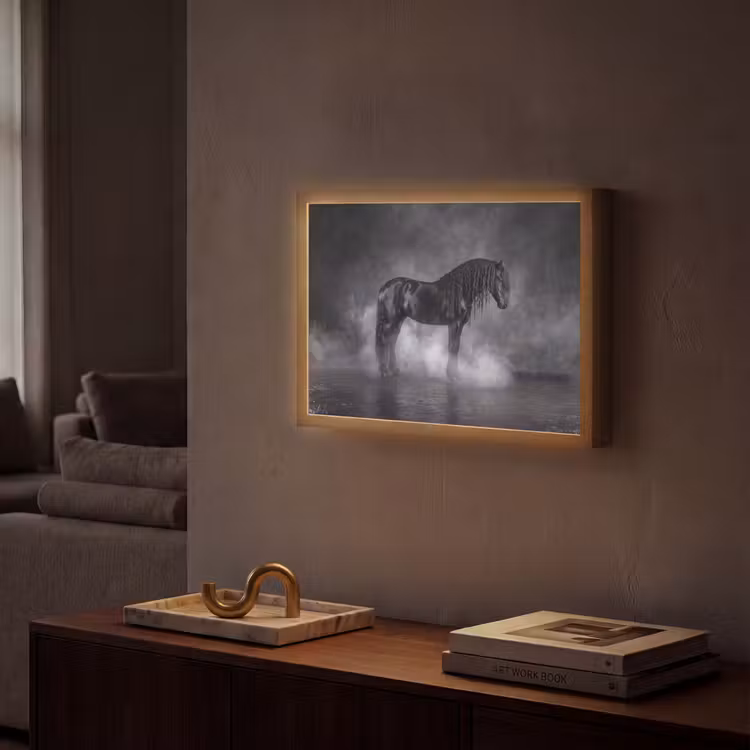 Paard - Magisch - Zwart Light Box met batterij (Wandlamp) middel -sfeer1