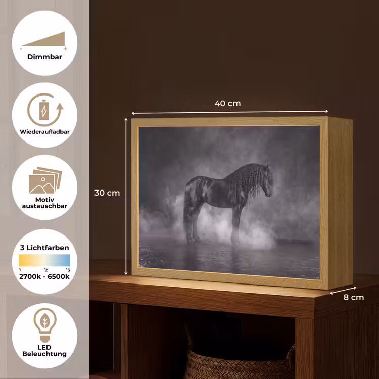 Paard - Magisch - Zwart Light Box met batterij (Wandlamp) middel -USP_websiteoverzichtDE