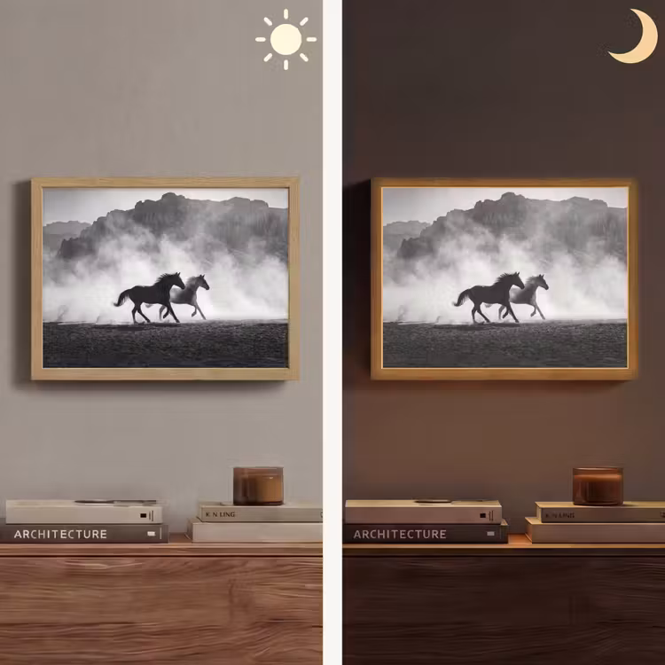 Paard - Ren - Stof - Zwart-wit - Dieren Light Box met batterij (Wandlamp) middel -sfeer3