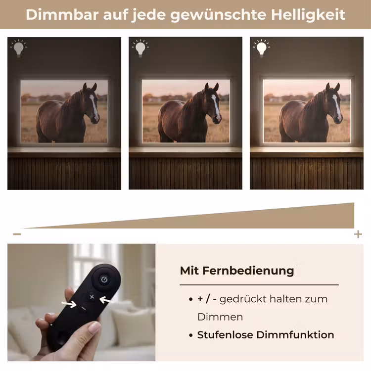 Paard - Zonsondergang - Bruin Light Box met batterij (Wandlamp) middel -USP_dimbaarDE
