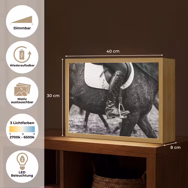 Paard - Sport - Zwart - Wit Light Box met batterij (Wandlamp) middel -USP_websiteoverzichtDE