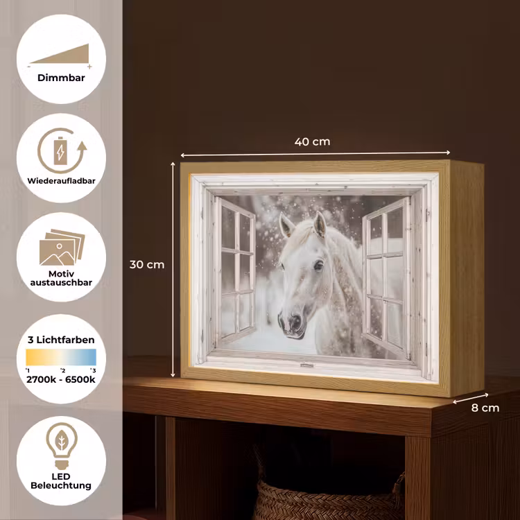 Paard - Wit - Winter - Sneeuw - Doorkijk - Dieren Light Box met batterij (Wandlamp) middel -USP_websiteoverzichtDE