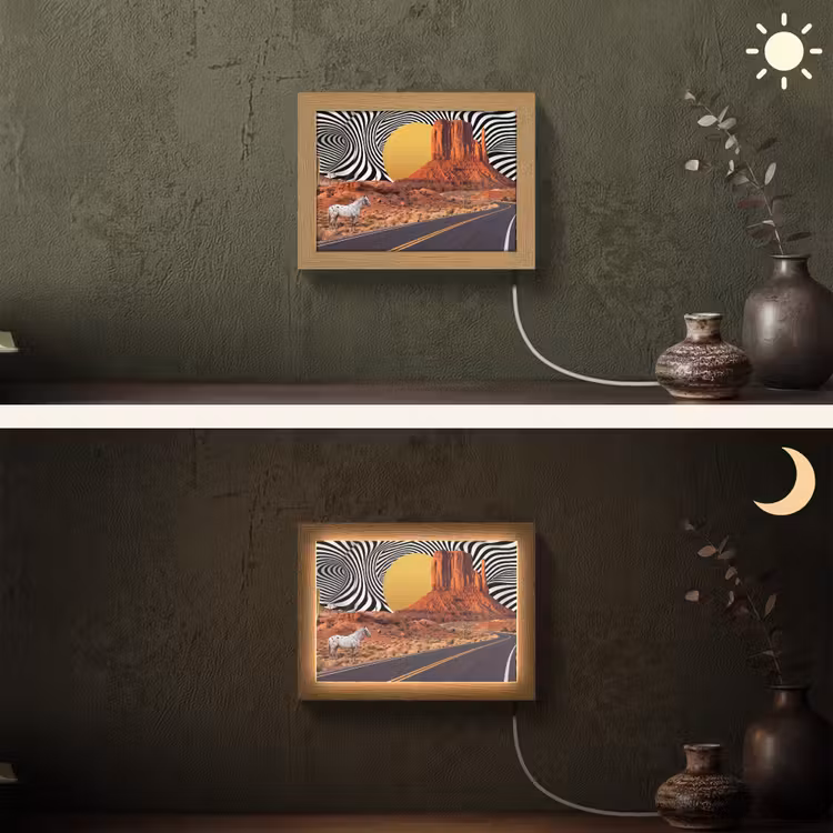 Lightbox - Wandleuchte - Pferd – Wüste – Natur - Paard - Woestijn - Natuur Light Box met kabel (Wandlamp) klein