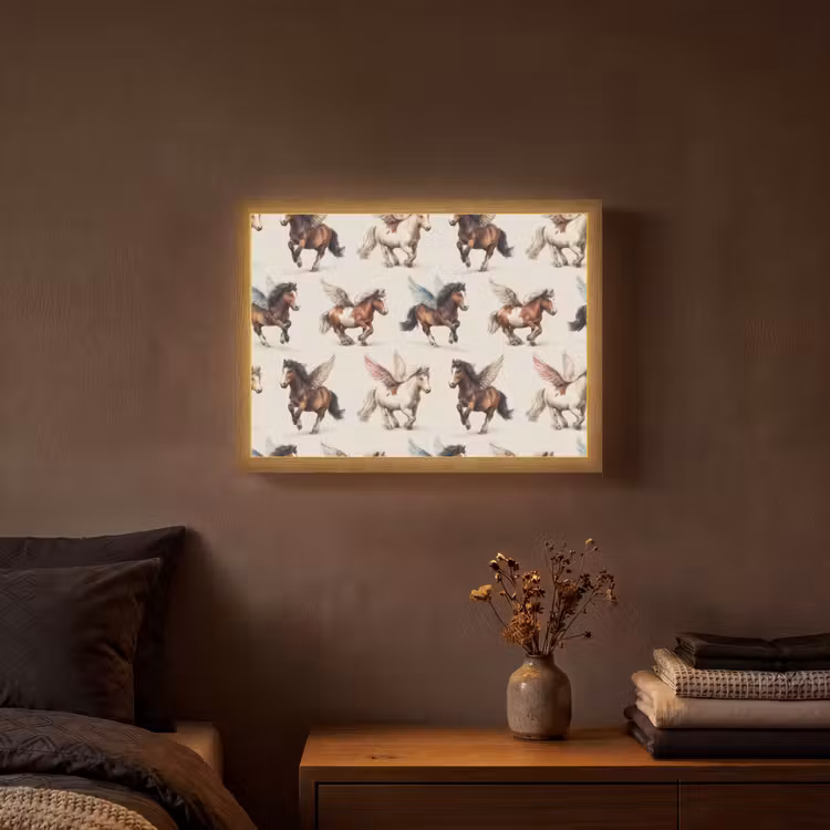 Paarden - Vleugels - Kleurrijk Light Box met batterij (Wandlamp) middel 907 -sfeer4