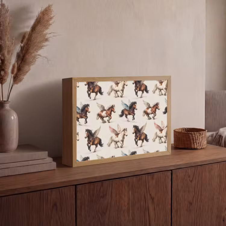 Paarden - Vleugels - Kleurrijk Light Box met batterij (Wandlamp) middel 907 -sfeer2