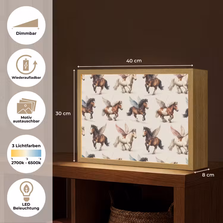Paarden - Vleugels - Kleurrijk Light Box met batterij (Wandlamp) middel 907 -USP_websiteoverzichtDE