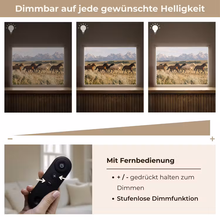 Paarden - Kudde - Bergen - Vrijheid - Wild Light Box met batterij (Wandlamp) middel -USP_dimbaarDE