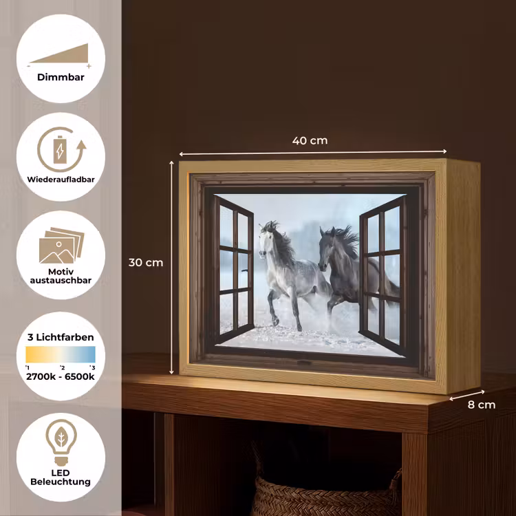 Paarden - Winter - Dieren - Natuur - Doorkijk Light Box met batterij (Wandlamp) middel -USP_websiteoverzichtDE