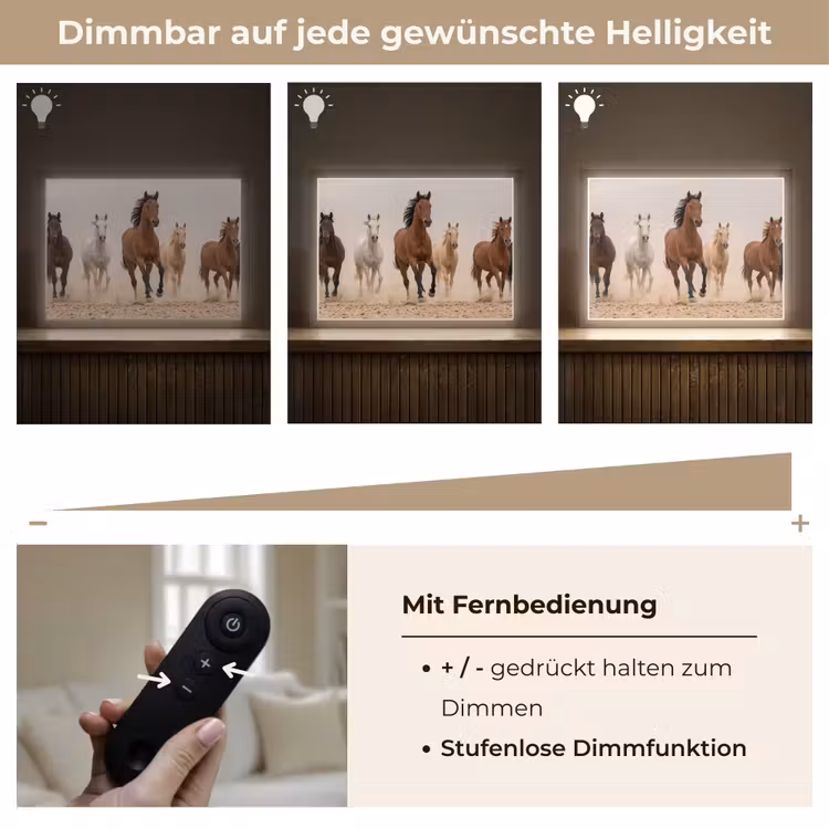 Kudde paarden - Stofwolk - Bruin - Zwart Light Box met batterij (Wandlamp) middel -USP_dimbaarDE