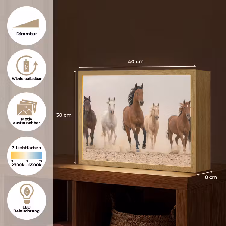Kudde paarden - Stofwolk - Bruin - Zwart Light Box met batterij (Wandlamp) middel -USP_websiteoverzichtDE