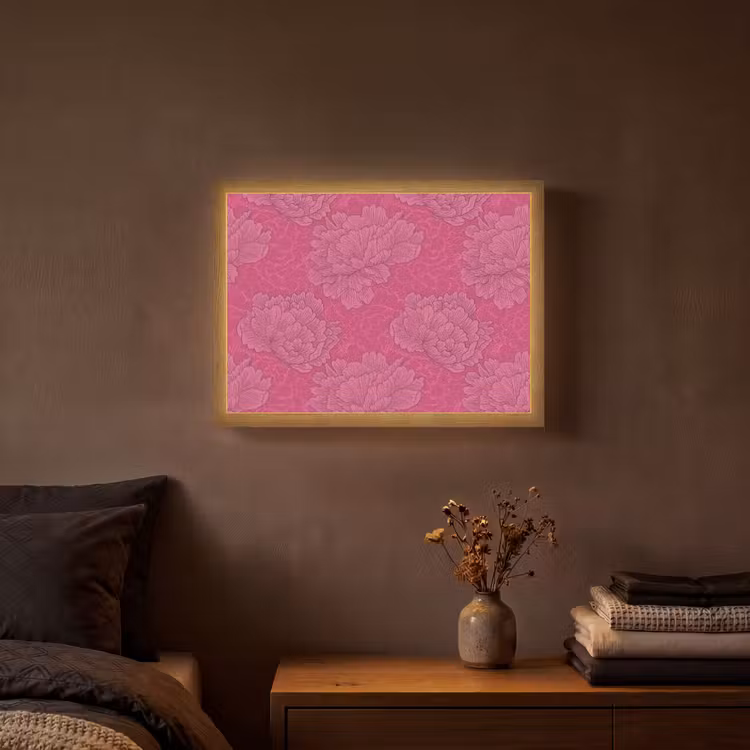 Pioenrozen - Energiek - Roze Light Box met batterij (Wandlamp) middel 907 -sfeer4