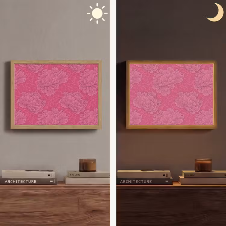 Pioenrozen - Energiek - Roze Light Box met batterij (Wandlamp) middel 907 -sfeer3