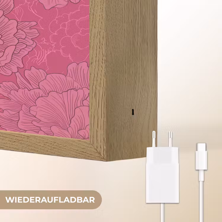 Pioenrozen - Energiek - Roze Light Box met batterij (Wandlamp) middel 907 -USP_websiteoplaadbaarDE
