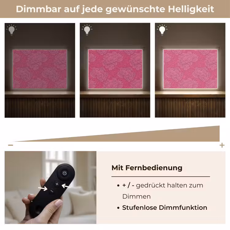 Pioenrozen - Energiek - Roze Light Box met batterij (Wandlamp) middel 907 -USP_dimbaarDE