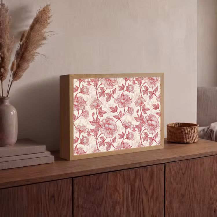 Pioenrozen - Modern - Rood Light Box met batterij (Wandlamp) middel 907 -sfeer2