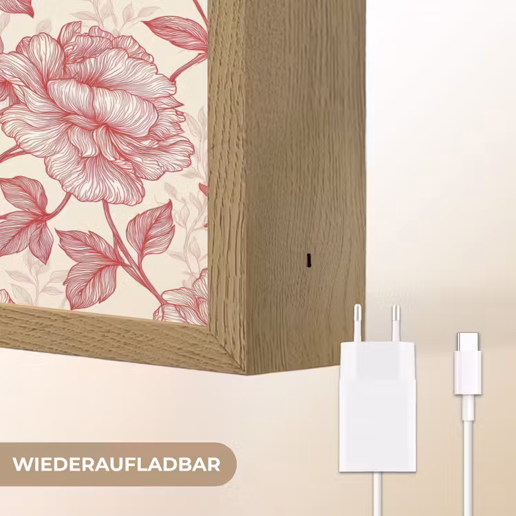 Pioenrozen - Modern - Rood Light Box met batterij (Wandlamp) middel 907 -USP_websiteoplaadbaarDE